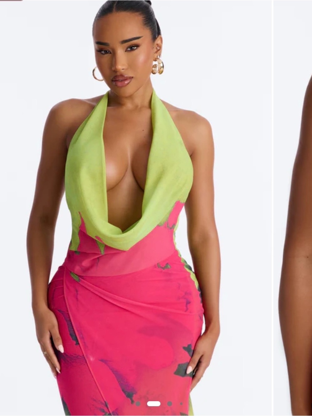 Neon Lime Green Halter Top with Coral Pink Wrap Skirt